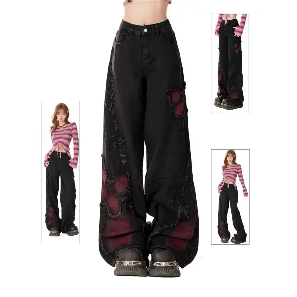 Gothic Y2K Patchwork Baggy Jeans - Bottoms - Women’s Jeans - 1