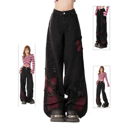 Gothic Y2K Patchwork Baggy Jeans - Bottoms - Women’s Jeans - 1