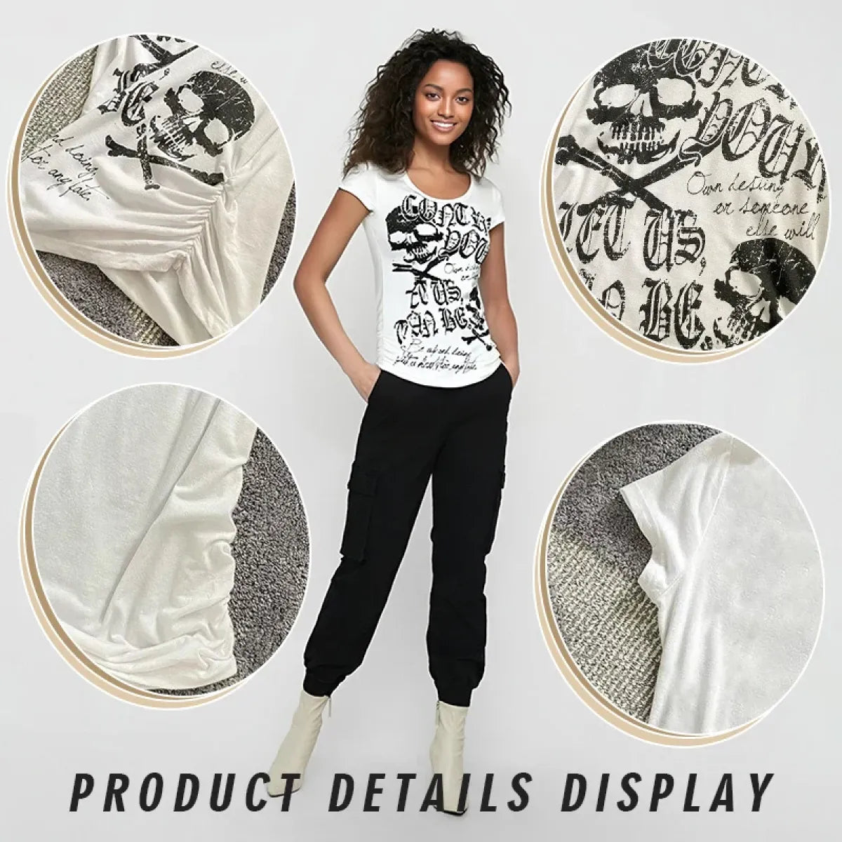 Y2K Gothic Punk T-Shirt – Skeleton Print Slim Fit Tee - T-Shirts - Short - Round - T-Shirts - 5