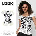 Y2K Gothic Punk T-Shirt – Skeleton Print Slim Fit Tee - T-Shirts - Short - Round - T-Shirts - 4