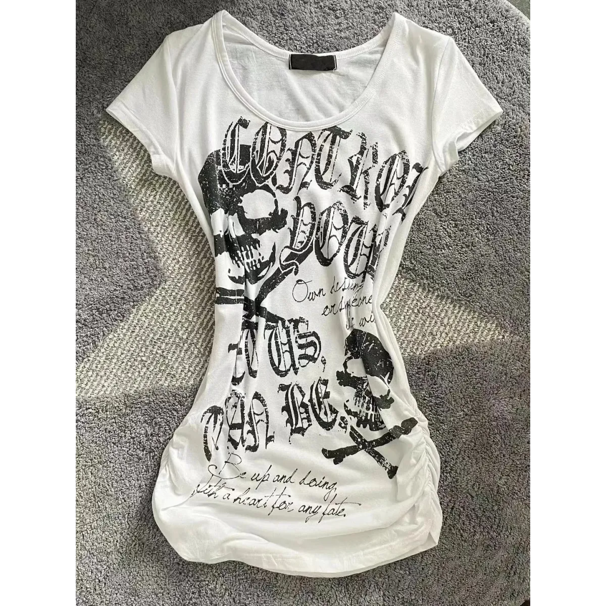 Y2K Gothic Punk T-Shirt – Skeleton Print Slim Fit Tee - T-Shirts - Short - Round - T-Shirts - 8