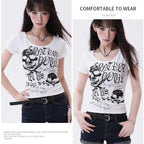 Y2K Gothic Punk T-Shirt – Skeleton Print Slim Fit Tee - T-Shirts - Short - Round - T-Shirts - 1