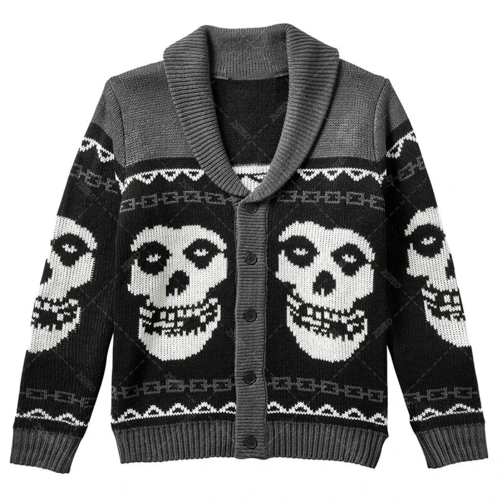 Y2K Gothic Skull Knit Cardigan Sweater - Sweaters - Sweater / Pullover - 1