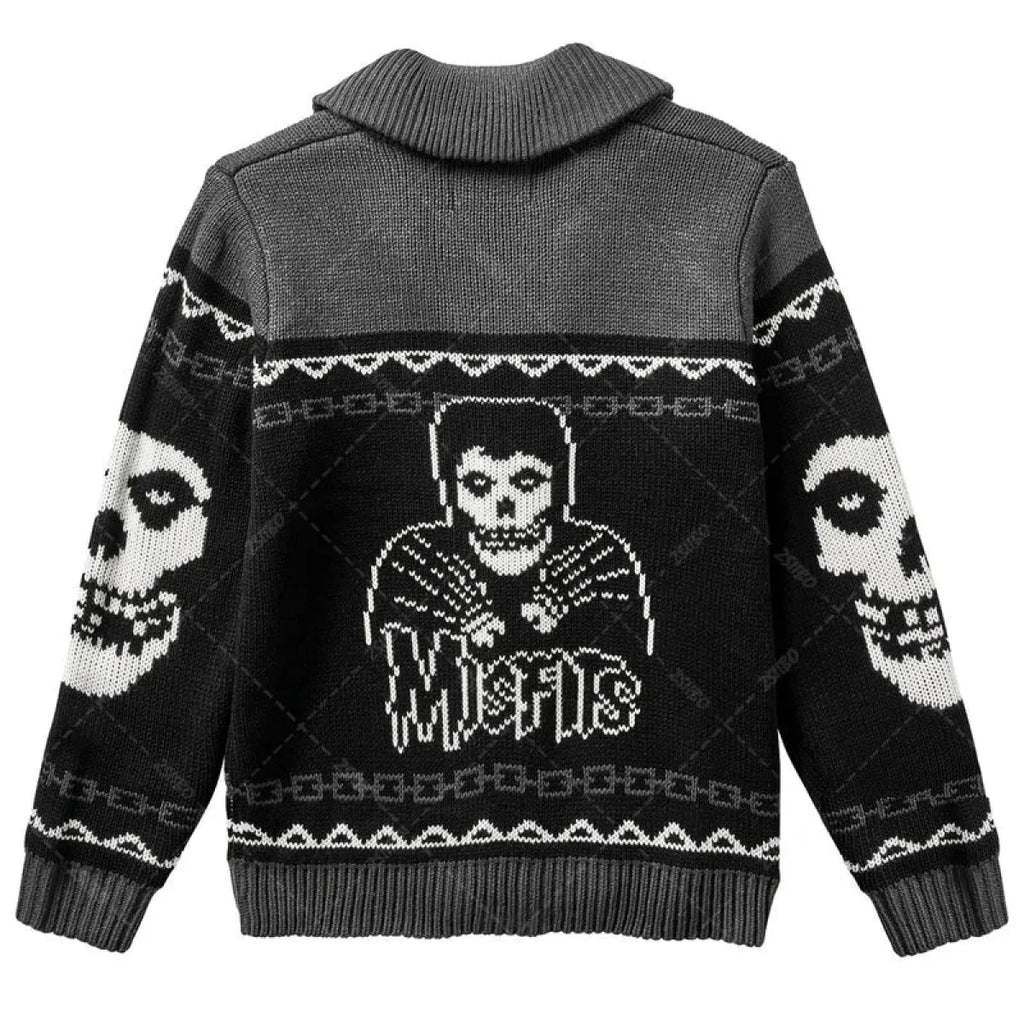 Y2K Gothic Skull Knit Cardigan Sweater - Sweaters - Sweater / Pullover - 2