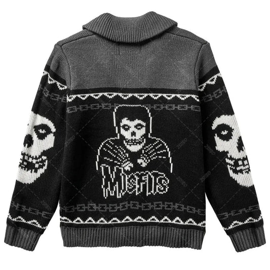 Y2K Gothic Skull Knit Cardigan Sweater - Sweaters - Sweater / Pullover - 2