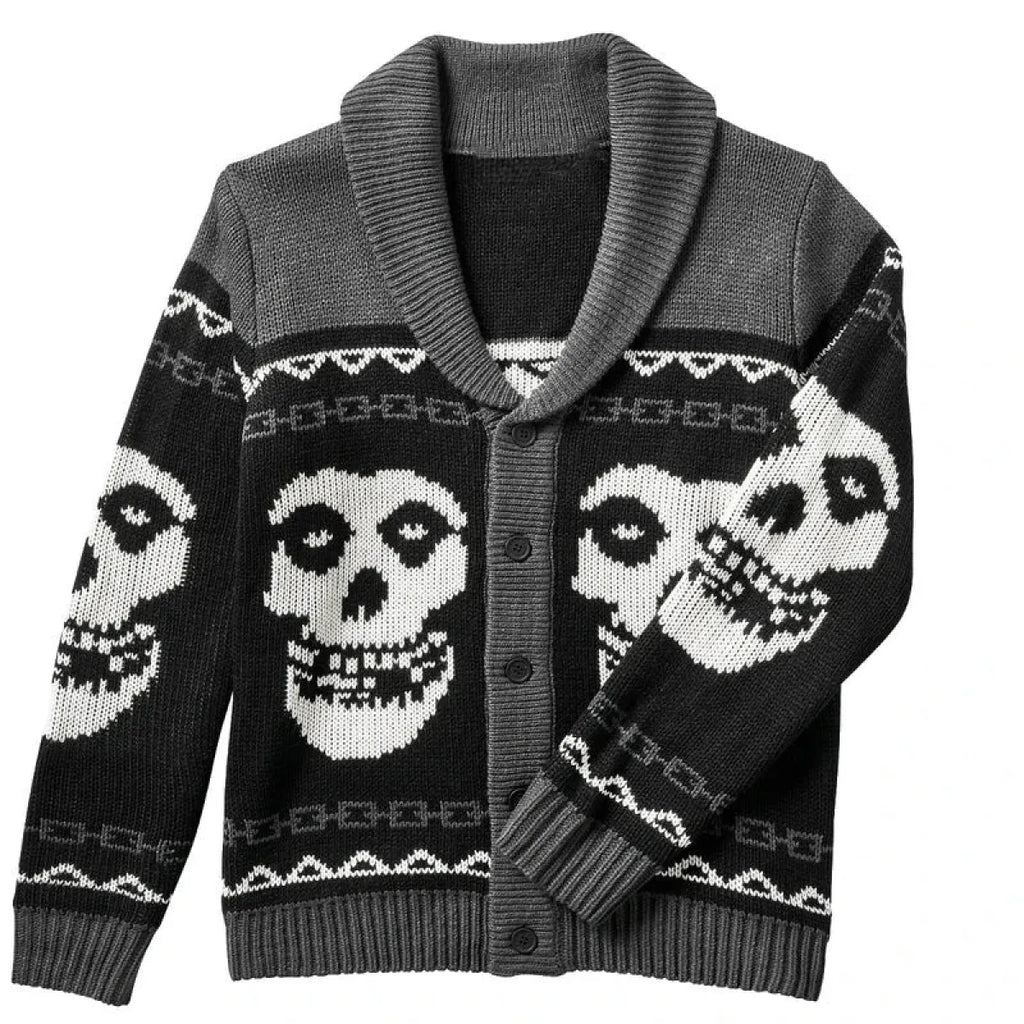 Y2K Gothic Skull Knit Cardigan Sweater - Sweaters - Sweater / Pullover - 3