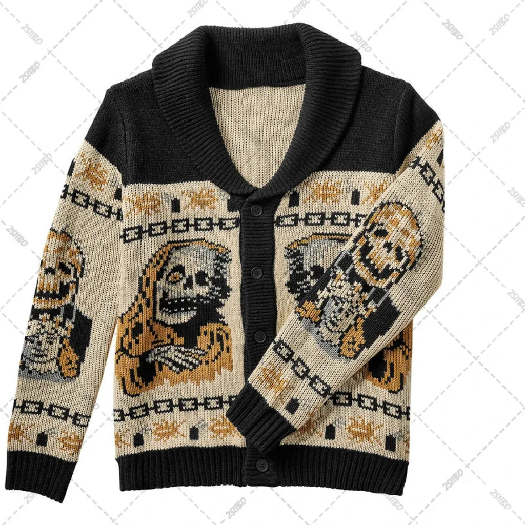Y2K Gothic Skull Knit Cardigan Sweater - Sweaters - Sweater / Pullover - 4