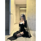Y2K Gothic Split Bow Slim Midi Dress - All Dresses - Midi Dress - 2