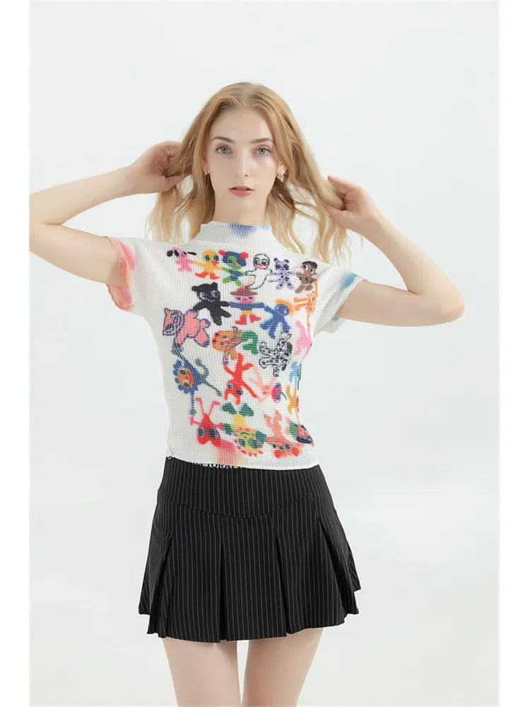 Y2K Graphic Print Women’s T-Shirt - Harajuku Korean Fashion O-Neck Tee - White / One Size - T-Shirts - Shirts & Tops