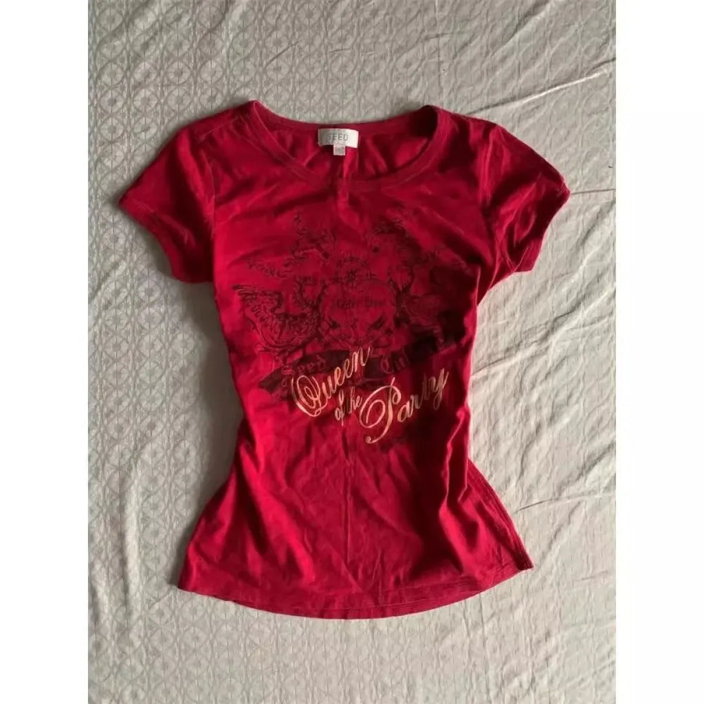 Y2K Graphic Tee – Vintage Retro Slim Fit Short Sleeve - T-Shirts - Short - Round - T-Shirts - 7