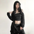 Y2K Grunge Black Hollow Out Hoodie – Slim Fit Long Sleeve Tee - T-Shirts - Hooded - Women’s Hoodies - 6
