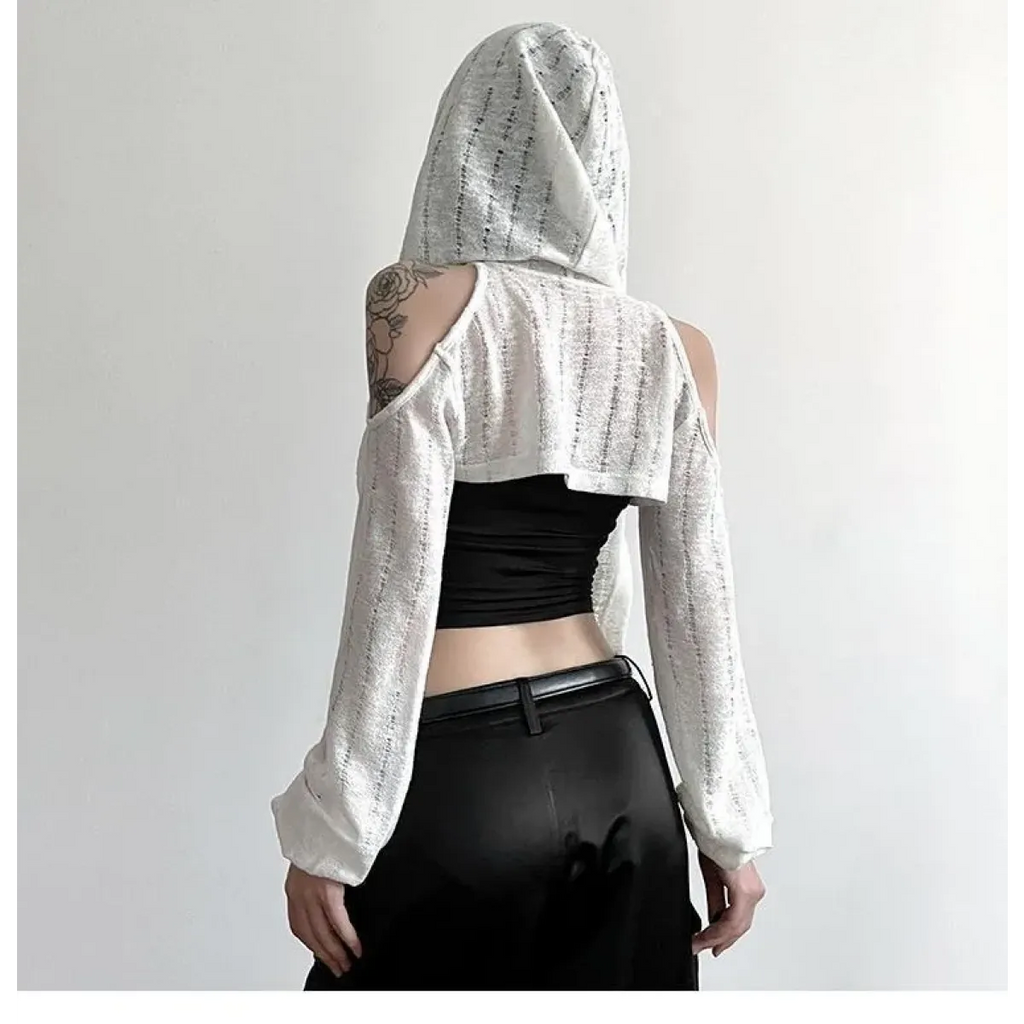 Y2K Grunge Black Hollow Out Hoodie – Slim Fit Long Sleeve Tee - T-Shirts - Hooded - Women’s Hoodies - 3