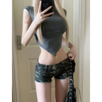 Y2K Grunge Camo Denim Shorts – Vintage Low Waist Bodycon Jeans - Bottoms - Women’s Shorts - 4
