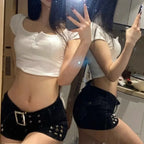 Low Waist Rivet Shorts – Y2K Grunge Harajuku Denim Bottoms - Bottoms - Women’s Jeans - 2