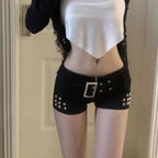 Low Waist Rivet Shorts – Y2K Grunge Harajuku Denim Bottoms - Bottoms - Women’s Jeans - 1