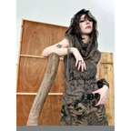 Distressed Hoodie Tank Top – Y2K Grunge Pearl Detail Tee - T-Shirts - Hooded - Tank Tops - 4