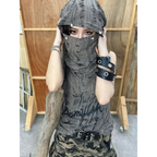 Distressed Hoodie Tank Top – Y2K Grunge Pearl Detail Tee - T-Shirts - Hooded - Tank Tops - 5