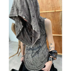Distressed Hoodie Tank Top – Y2K Grunge Pearl Detail Tee - T-Shirts - Hooded - Tank Tops - 6