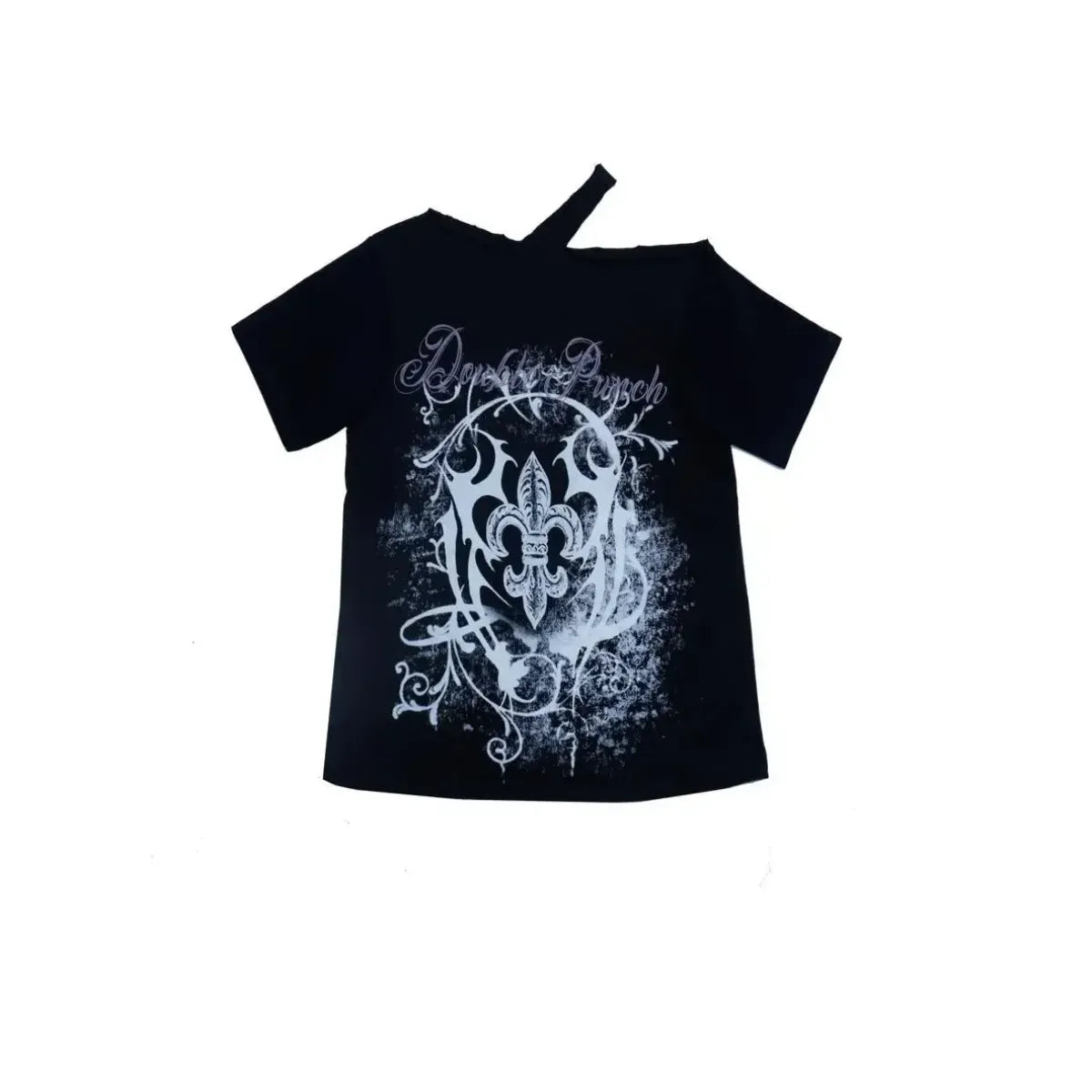 Black Gothic Print T-Shirt – Off-Shoulder Y2K Grunge Tee - Best Sellers - Short - Crew - Unisex T-Shirts - 3