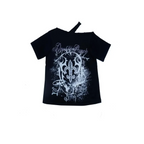 Black Gothic Print T-Shirt – Off-Shoulder Y2K Grunge Tee - T-Shirts - Short - Crew - Unisex T-Shirts - 1
