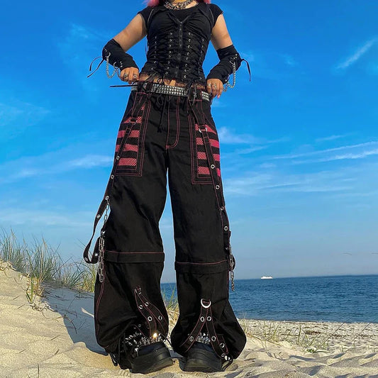 Gothic Punk Cargo Pants – Y2K Grunge Wide Leg Baggy Trousers - Bottoms - Pants - 2025 - 2 - Worldwide Shipping