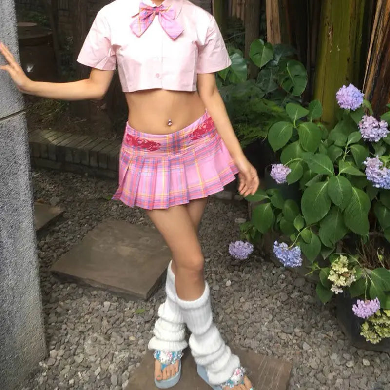 Harajuku Y2K Gyaru Aesthetic Low Rise Tribal Embroidery Pink/Blue Micro Skirt - Bottoms - Skirts - 6 - 2024