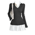 Preppy Knitted Mini Dress – Y2K Gyaru Fake Two-Piece - All Dresses - Long - V-neck - Dresses - 6