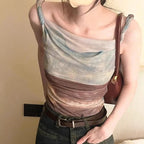 Y2K Halo Mesh Irregular Camisole Tank Top - Women’s Clothing & Accessories - Tank Top / Cami - 1
