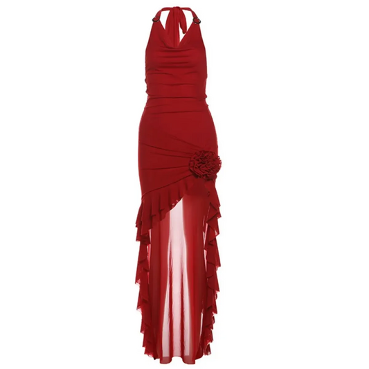 Y2K Grunge Irregular Ruffle Halter Dress - All Dresses - Mini Dress - 2