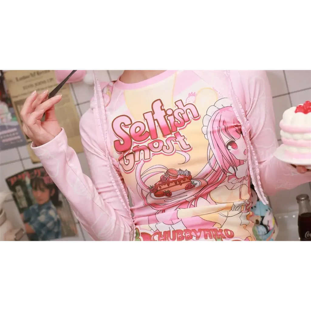 Y2K Harajuku Cartoon Print Slim T-Shirt – Kawaii Women’s Streetwear - T-Shirts - Long - Crew - T-Shirts - 8