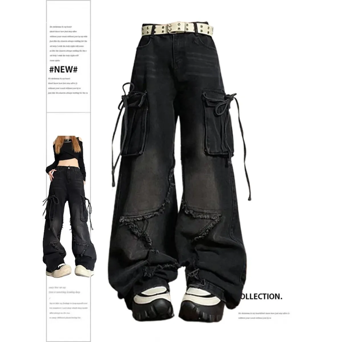 Gothic Baggy Cargo Jeans – Y2K Harajuku Grunge Pants - Bottoms - Women’s Jeans - 1