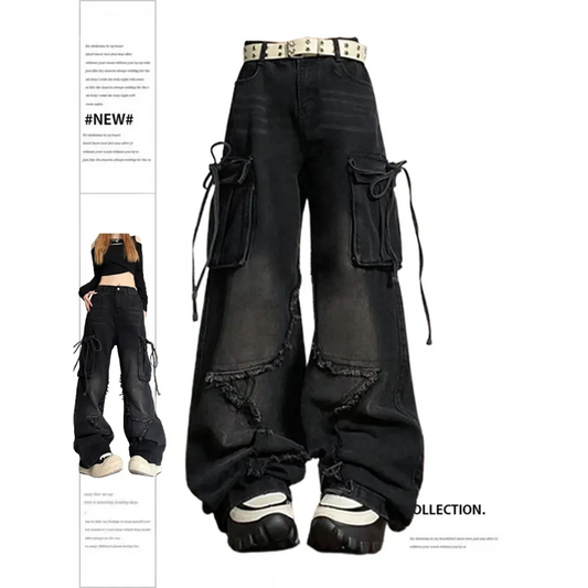 Gothic Baggy Cargo Jeans – Y2K Harajuku Grunge Pants - Bottoms - Women’s Jeans - 1