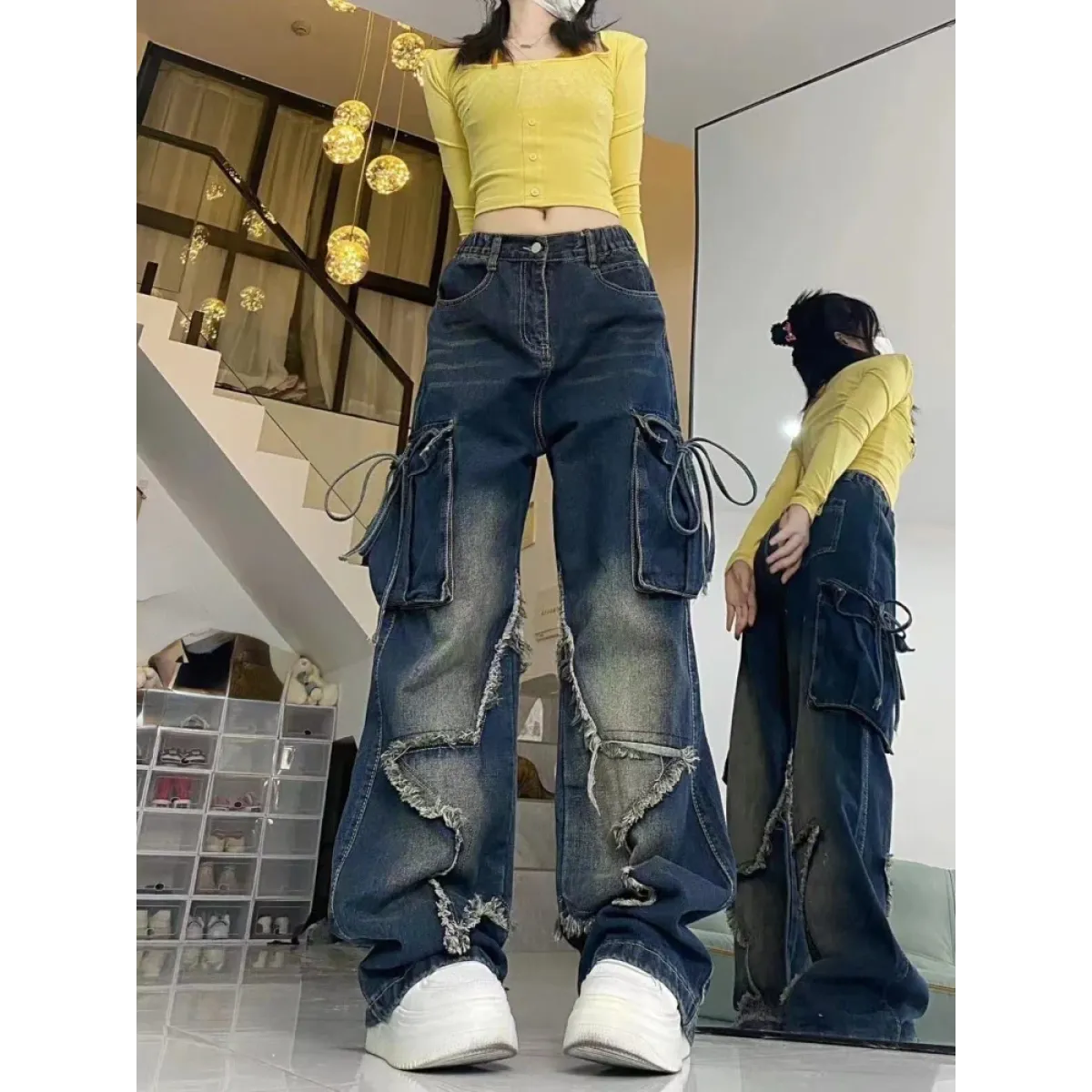 Gothic Baggy Cargo Jeans – Y2K Harajuku Grunge Pants - Best Sellers - Women’s Jeans - 8
