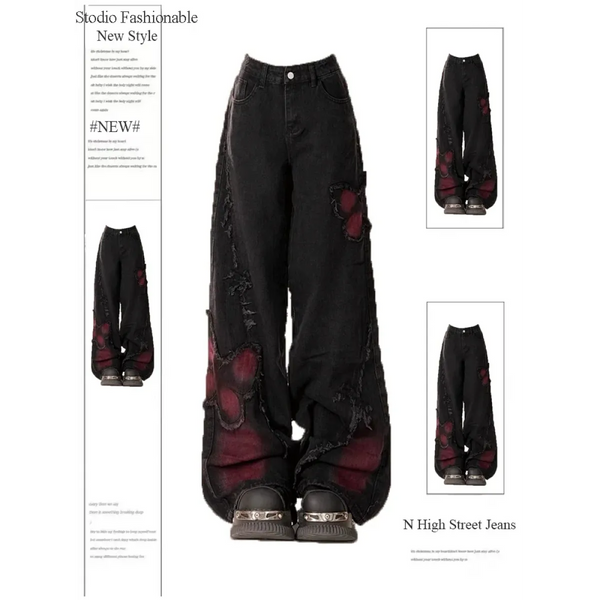 Gothic Baggy Jeans – Y2K Harajuku Grunge Aesthetic - Bottoms - Women’s Pants - 1