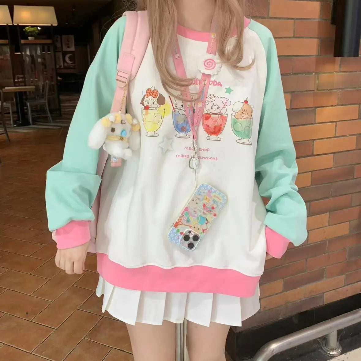 Japanese Cartoon Print Hoodie - Y2K Harajuku Kawaii Fashion - White / S - Hoodies & Sweatshirts - Shirts & Tops - 7