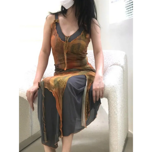 Harajuku Y2K Fairycore Irregular Print Dress - All Dresses - Midi Dress - 2