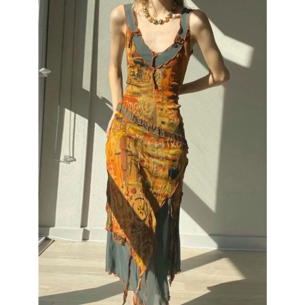 Harajuku Y2K Fairycore Irregular Print Dress - All Dresses - Midi Dress - 1