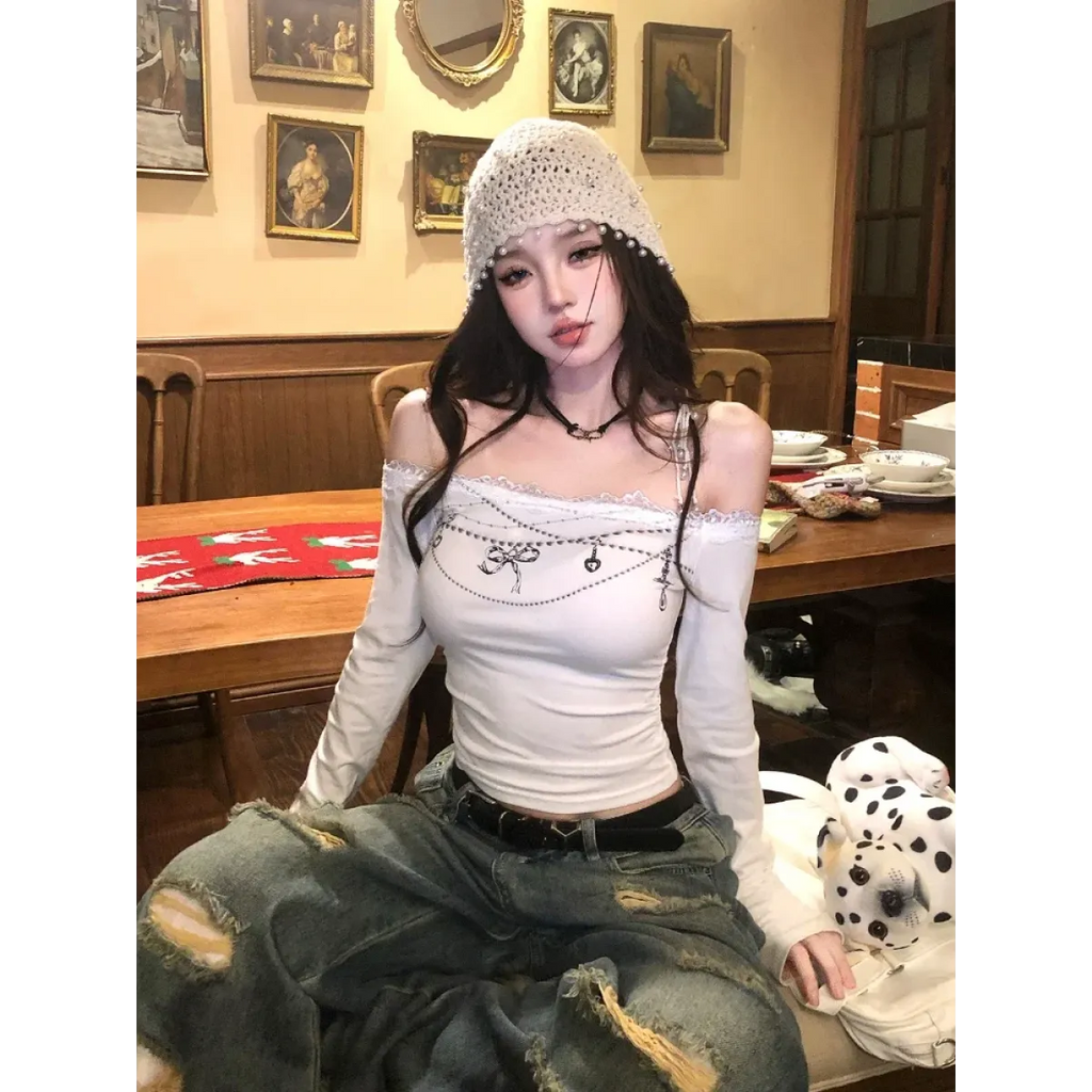 Lace Off-Shoulder Top – Y2K Harajuku E-Girl Aesthetic - Tops & Tees - Round - Tops - 2