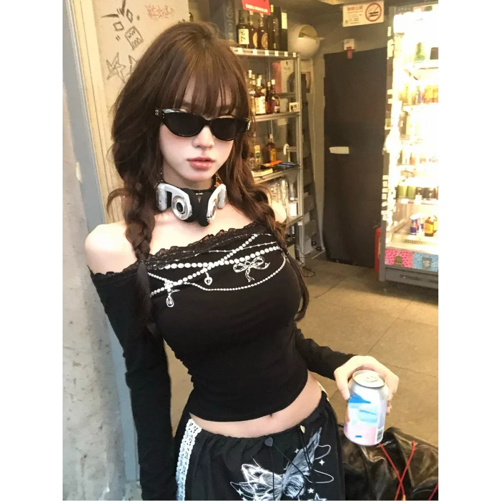 Lace Off-Shoulder Top – Y2K Harajuku E-Girl Aesthetic - Tops & Tees - Round - Tops - 6