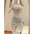 Kawaii Faux Fur Coat & Mini Skirt Set – Y2K Harajuku Outfit - Bottoms - Long - Shirt - Clothing Sets - 3