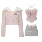Kawaii Faux Fur Coat & Mini Skirt Set – Y2K Harajuku Outfit - Bottoms - Long - Shirt - Clothing Sets - 5