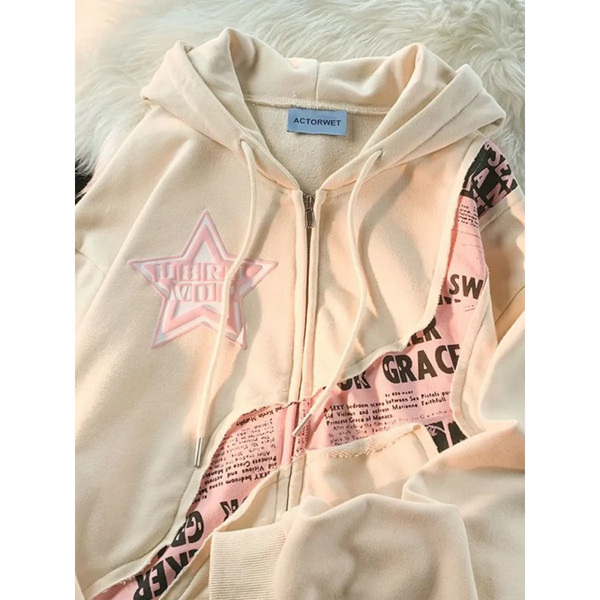 Y2K Harajuku Patchwork Zip Hoodie - Hoodies & Sweatshirts - Women Hoodies - 1