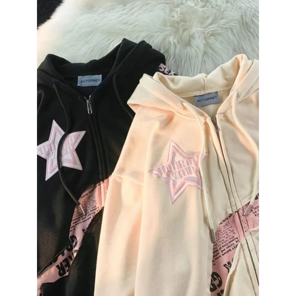 Y2K Harajuku Patchwork Zip Hoodie - Hoodies & Sweatshirts - Women Hoodies - 5