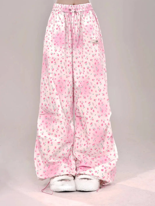 Floral Wide-Leg Pants – Y2K Harajuku Soft Girl Aesthetic - Pink / S - Bottoms - 2025 - 7 - Worldwide Shipping