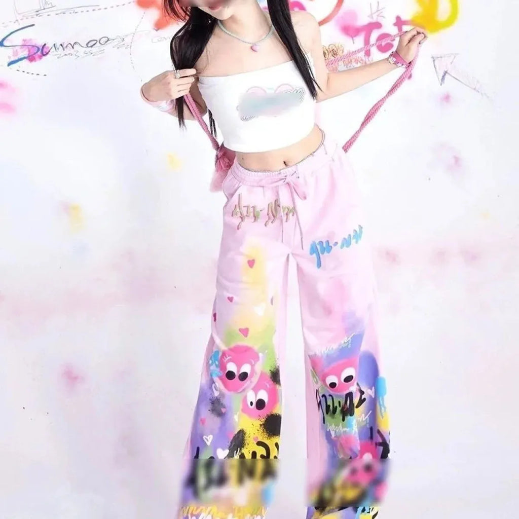 Graffiti Wide-Leg Pants – Y2K Harajuku Streetwear Aesthetic - Bottoms - Women’s Pants - 3