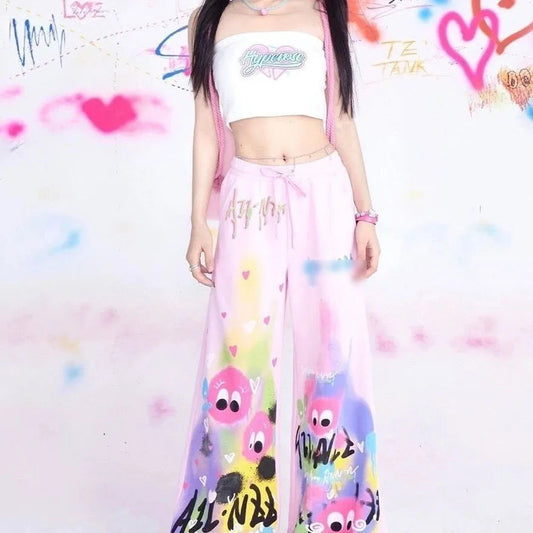 Graffiti Wide-Leg Pants – Y2K Harajuku Streetwear Aesthetic - Bottoms - 2025 - 2 - Worldwide Shipping