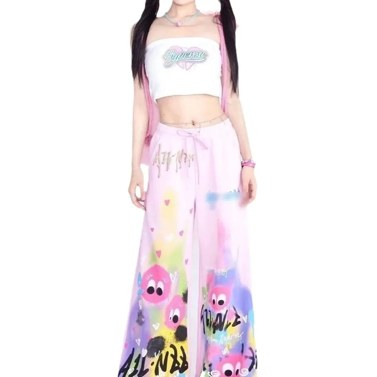 Graffiti Wide-Leg Pants – Y2K Harajuku Streetwear Aesthetic - Bottoms - Women’s Pants - 5