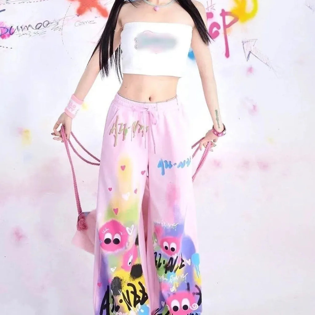 Graffiti Wide-Leg Pants – Y2K Harajuku Streetwear Aesthetic - Bottoms - Women’s Pants - 1