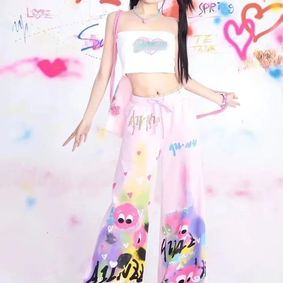 Graffiti Wide-Leg Pants – Y2K Harajuku Streetwear Aesthetic - Bottoms - Women’s Pants - 4