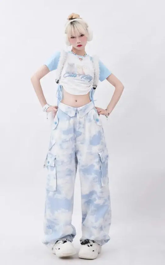 Cloud Print Cargo Pants – Y2K Harajuku Streetwear Aesthetic - Bottoms - 2025 - 2 - Worldwide Shipping